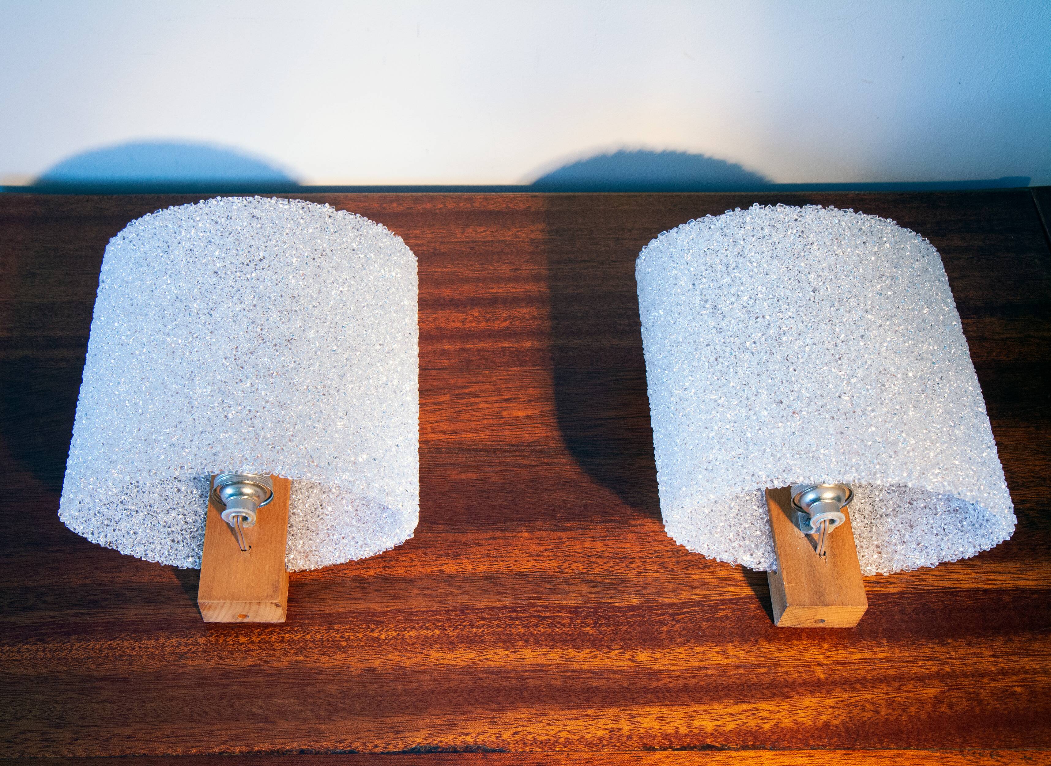 Pair of wall lamps in Perspex and teak year 60