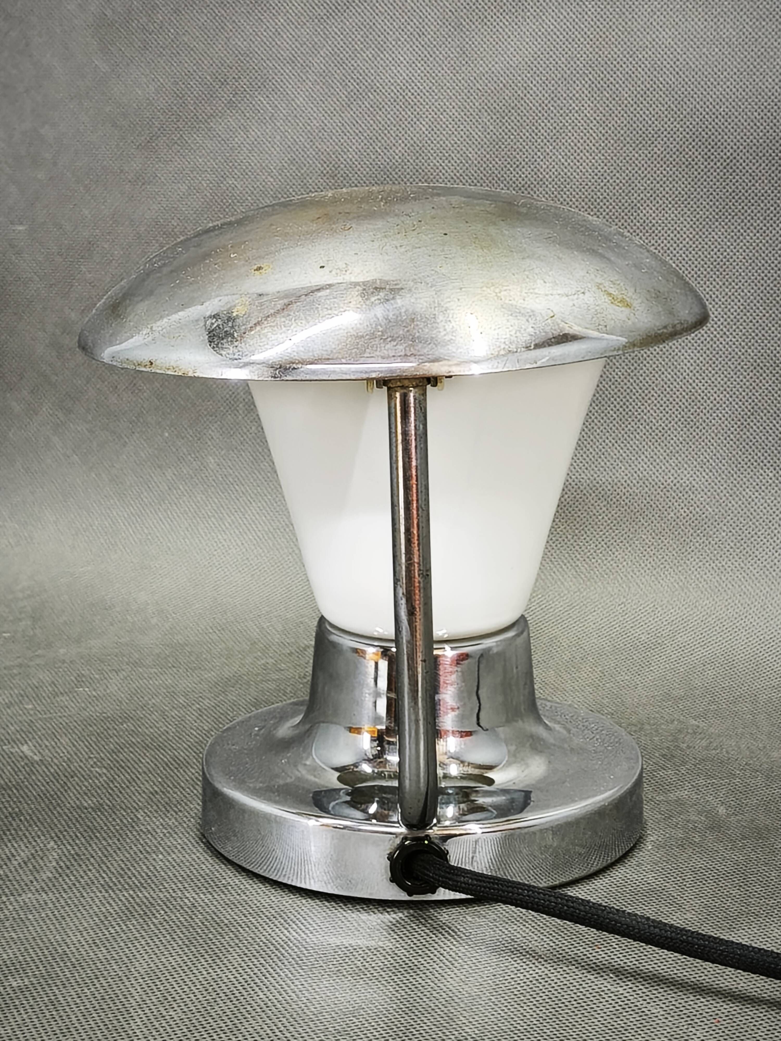 Josef hůrka bauhaus chrome and opaline glass table lamp for napako, 1940s