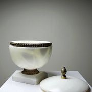 Alabaster and bronze bonbonnière in Empire style, circa 1900-1930.