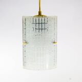 Rectangular suspension lamp in engraved glass from the 70s