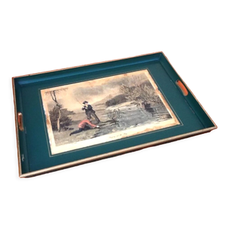 Serving tray Lady Clare Decor engraving " Playing out the play " A.D Cooper