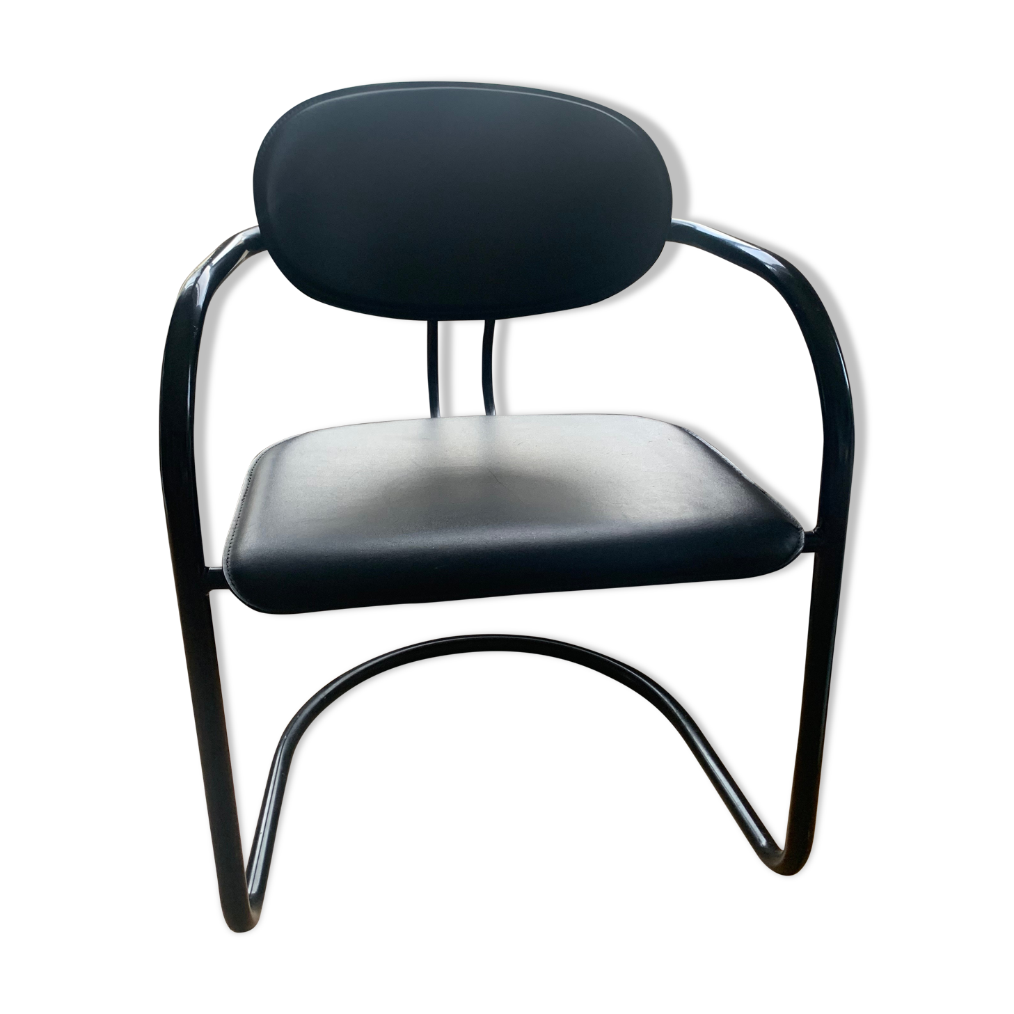 Armchair in black aluminum and leather by Effezeta, 1970