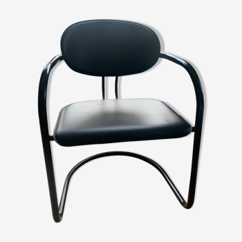 Fauteuil en aluminium noir et cuir par Effezeta, 1970