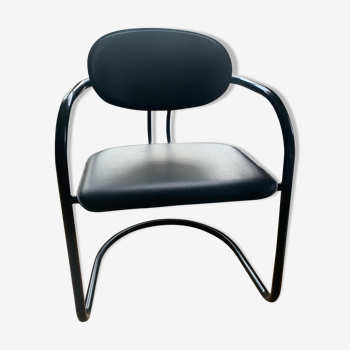 Armchair in black aluminum and leather by Effezeta, 1970