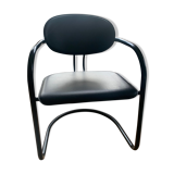 Armchair in black aluminum and leather by Effezeta, 1970