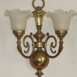 Large Pair of French Vintage Brass Empire Wall Lights with Swan Detail and Glass Shades 4884