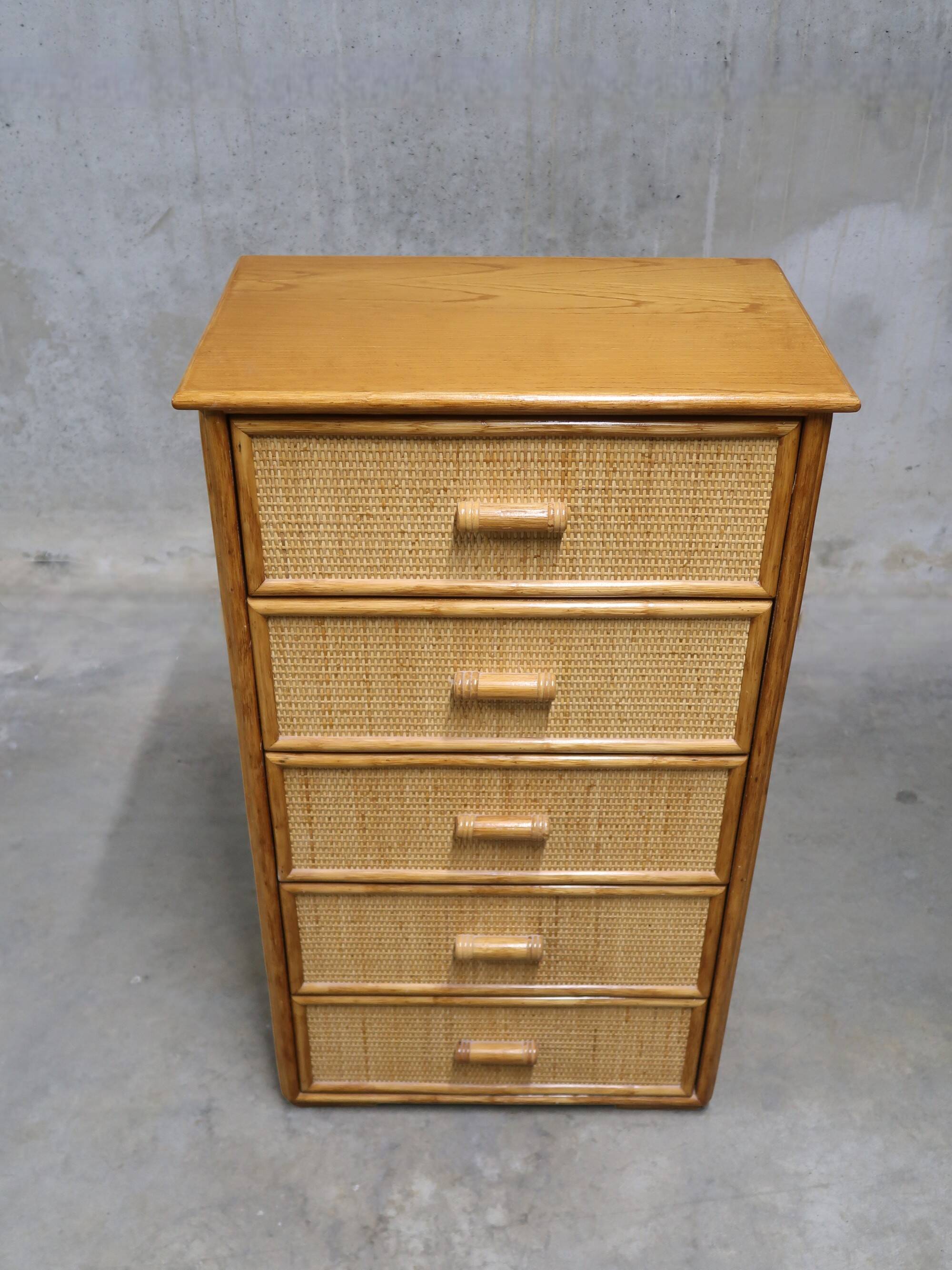 Vintage rattan chest of drawers