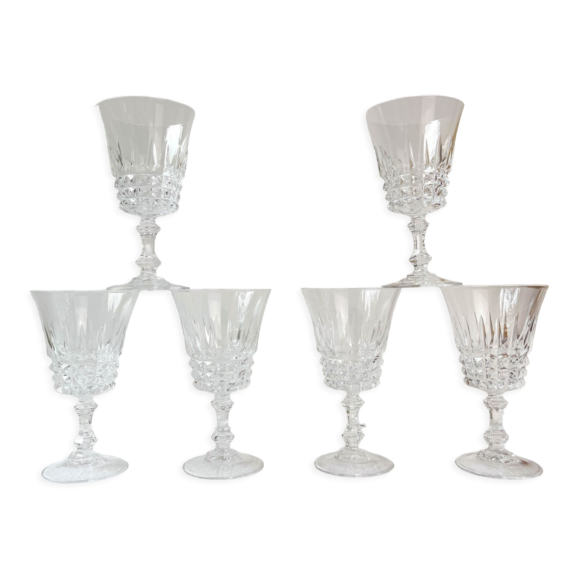 6 Arques crystal red wine glasses, Tuileries model
