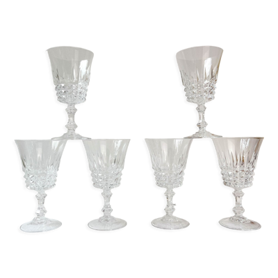 6 verres à vin rouge cristal d'arques modèle tuileries