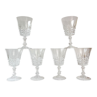 6 verres à vin rouge cristal d'arques modèle tuileries