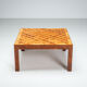 Square Italian coffee table with burl wood and inlaid parquetry top