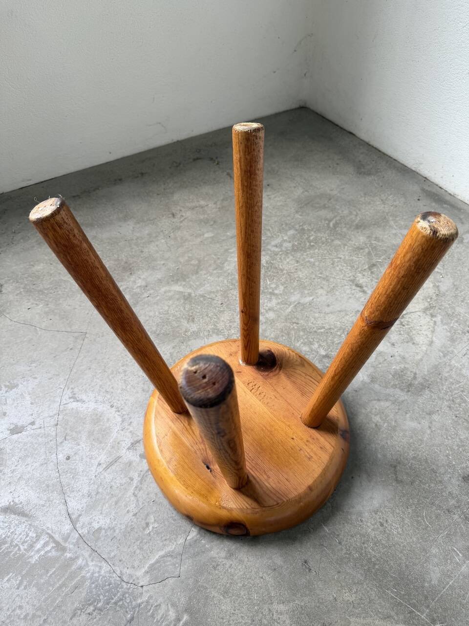 Pine stool assigned to Charlotte Perriand for Les Arcs.