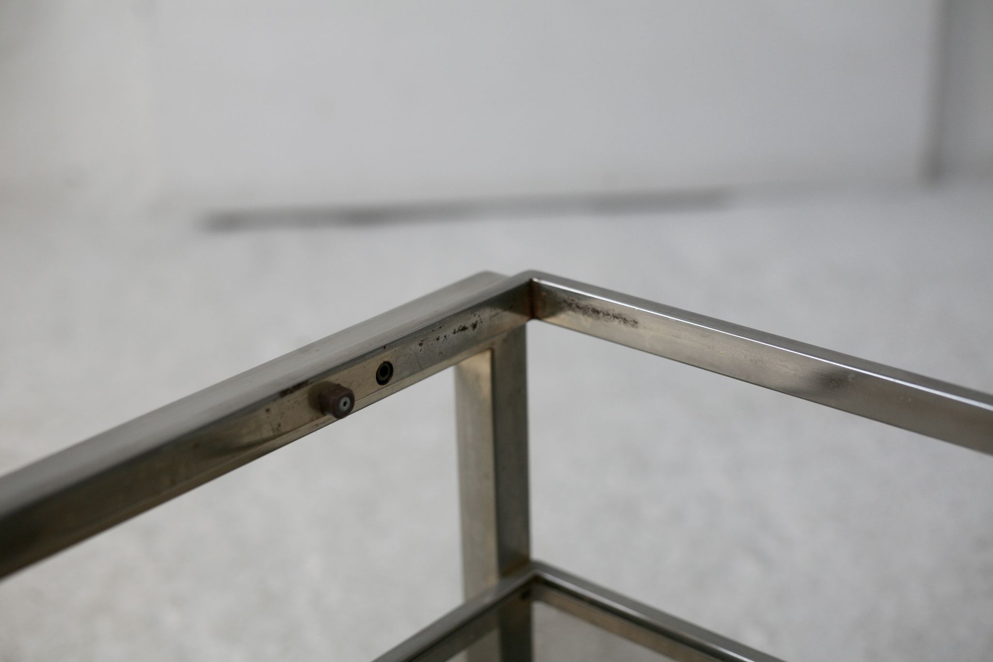 Double coffee table trays smoked glass steel. France, circa 1970