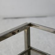 Double coffee table trays smoked glass steel. France, circa 1970