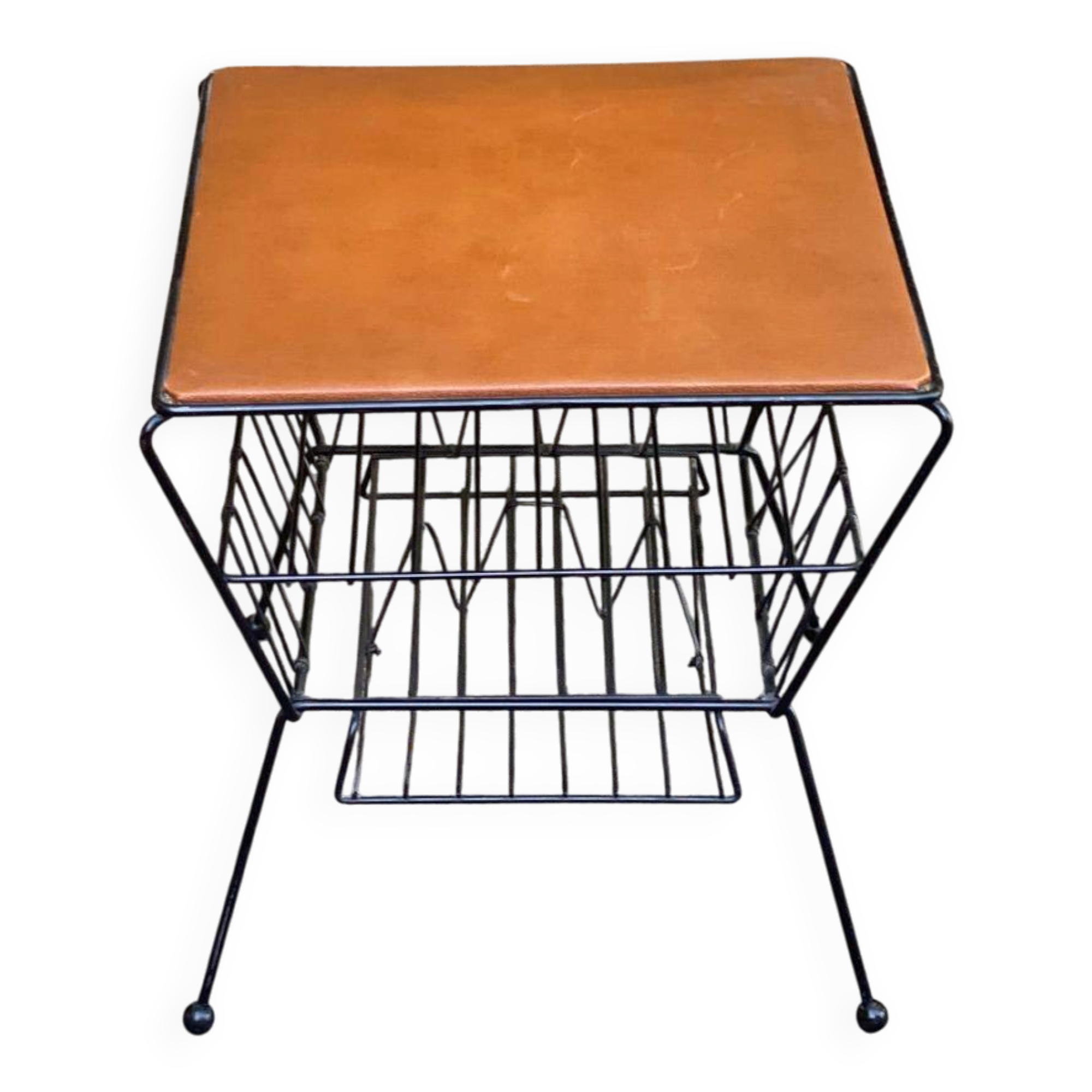 Vintage atomic mid-century modern side table magazine rack