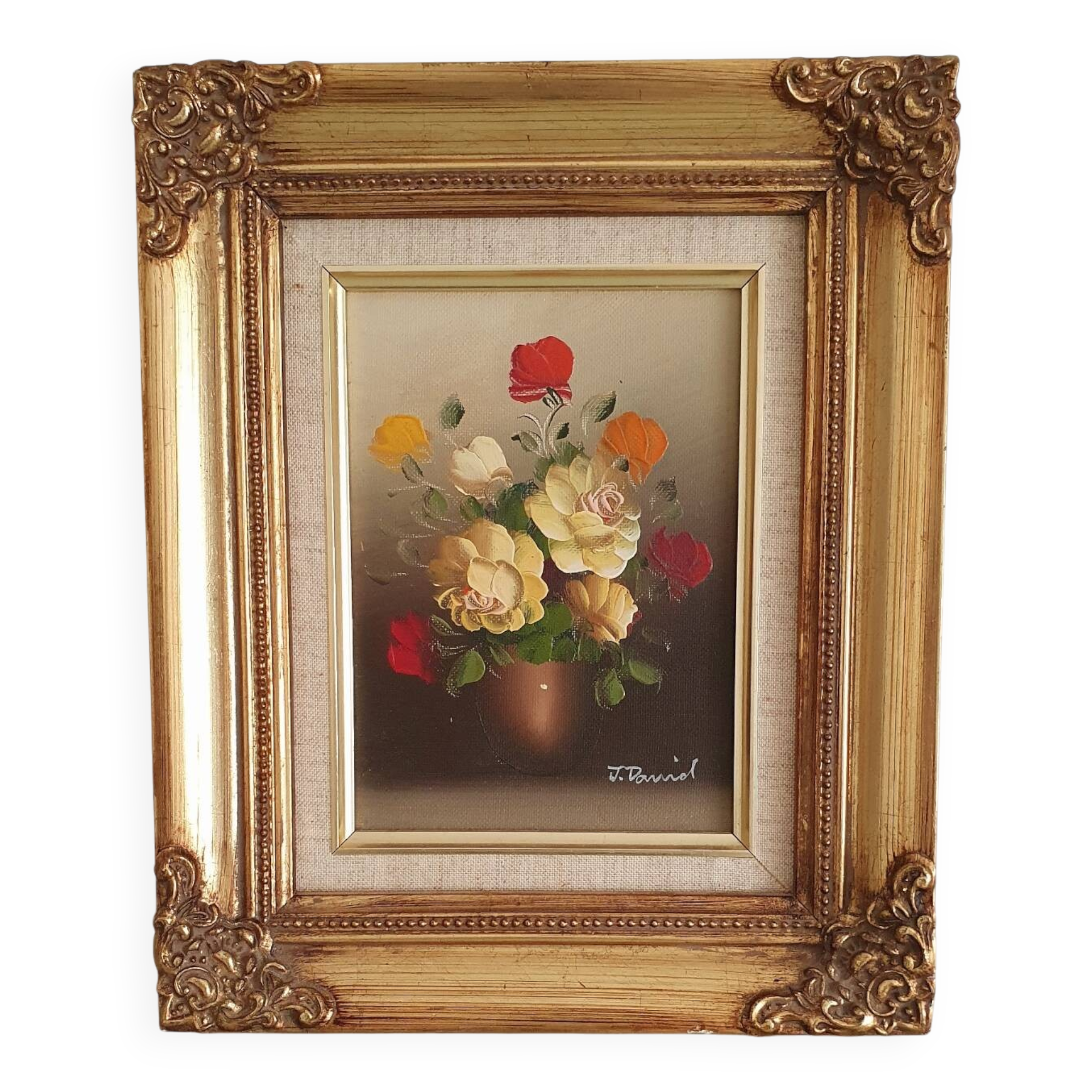 Oil painting - bouquet of multicolored roses