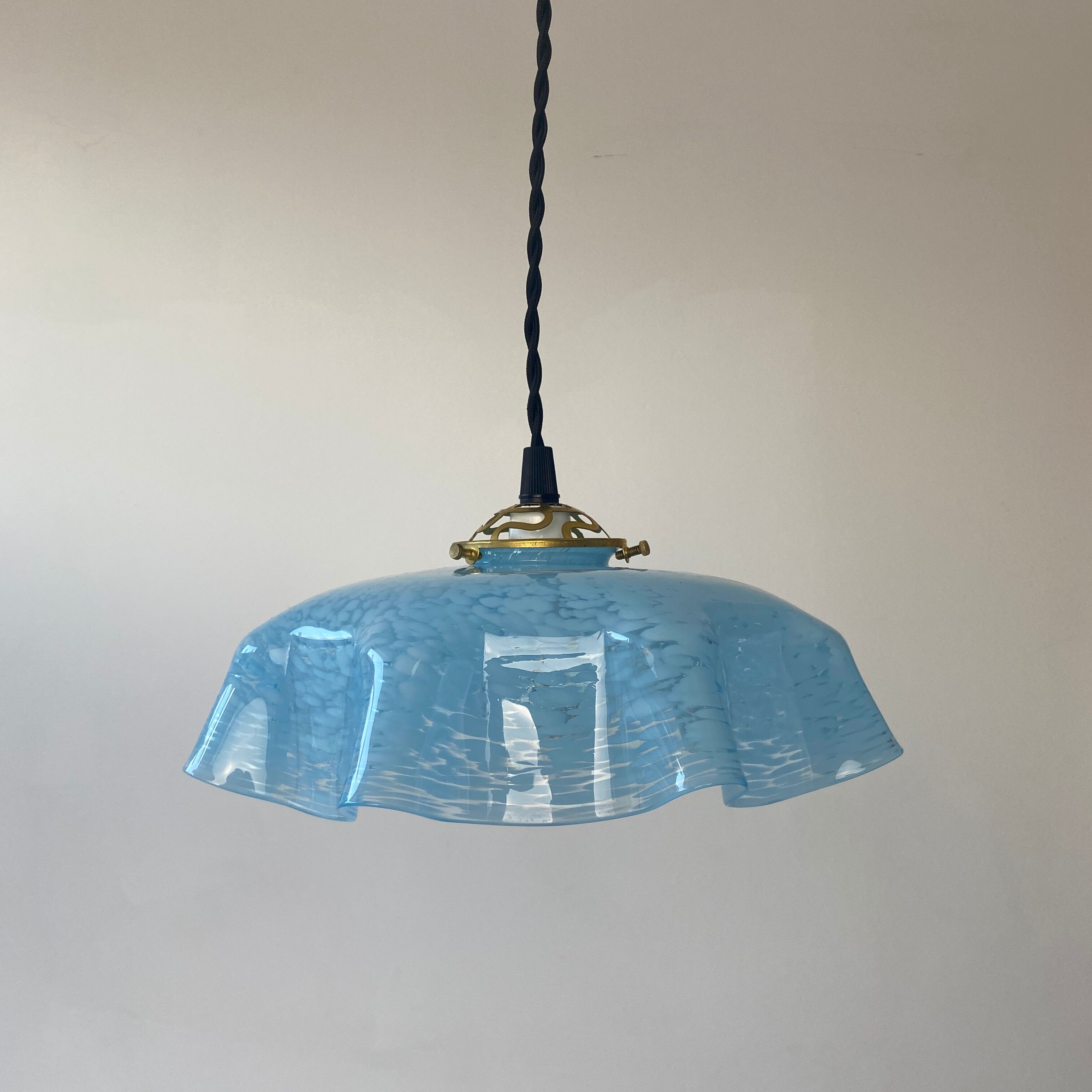 Old vintage suspension glass of blue Clichy