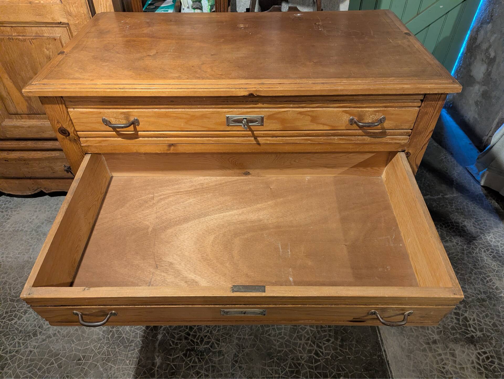 4-drawer chest in raw wood and chrome - art deco style