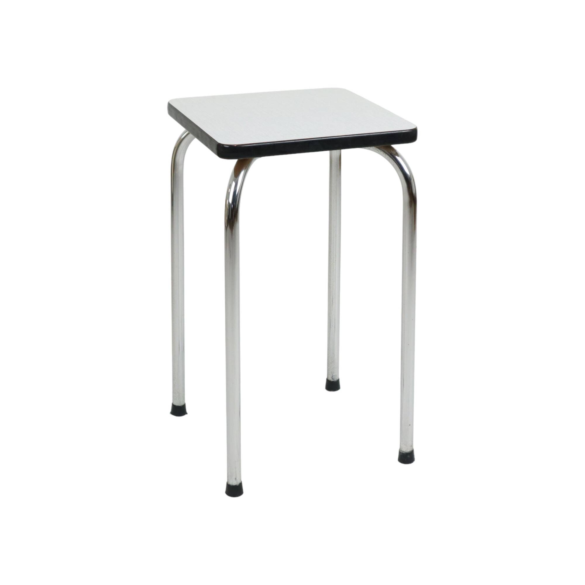 Vintage Retro Gray Formica Stool Chrome Plant Table Side Table