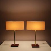 Pair of leather and brass table lamps from the 1960s, originating from Belgium.