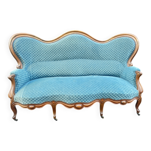 Canapé Napoléon III - velours bleu