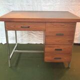 Teak veneer desk with chromed metal frame, from the 70s.