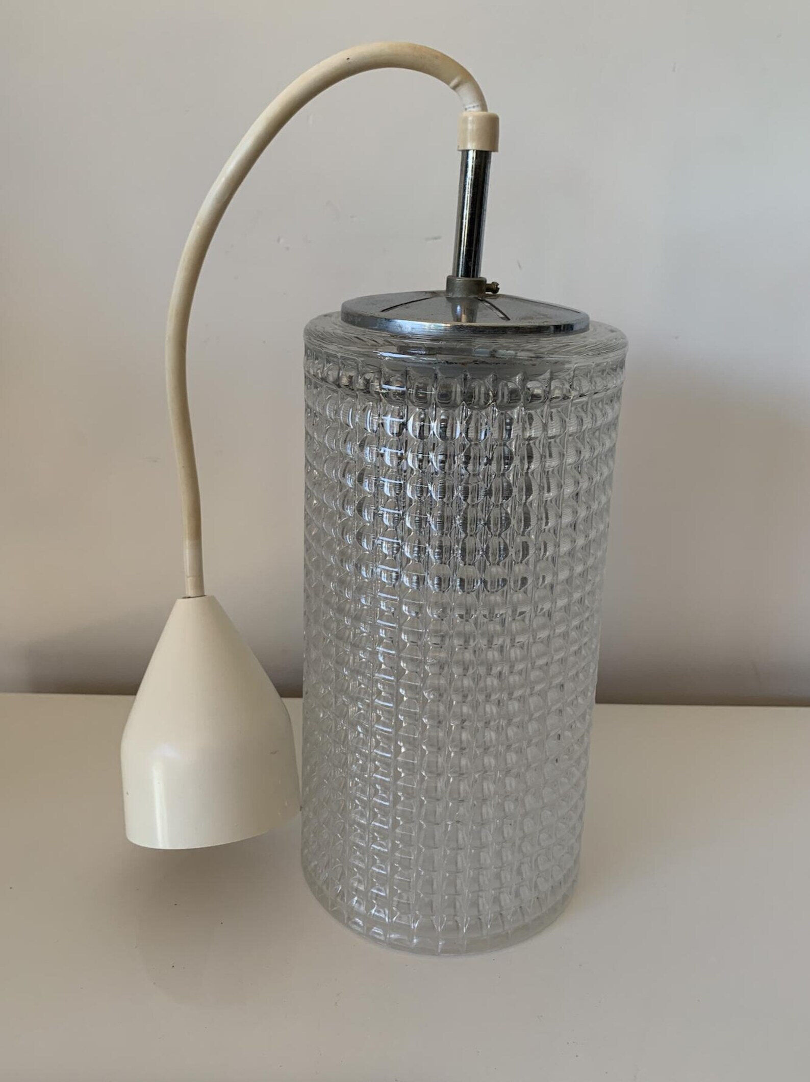 Textured glass vintage pendant light - 1960s