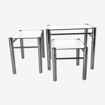 Glass and metal pull out tables