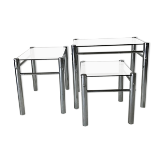 Glass and metal pull out tables