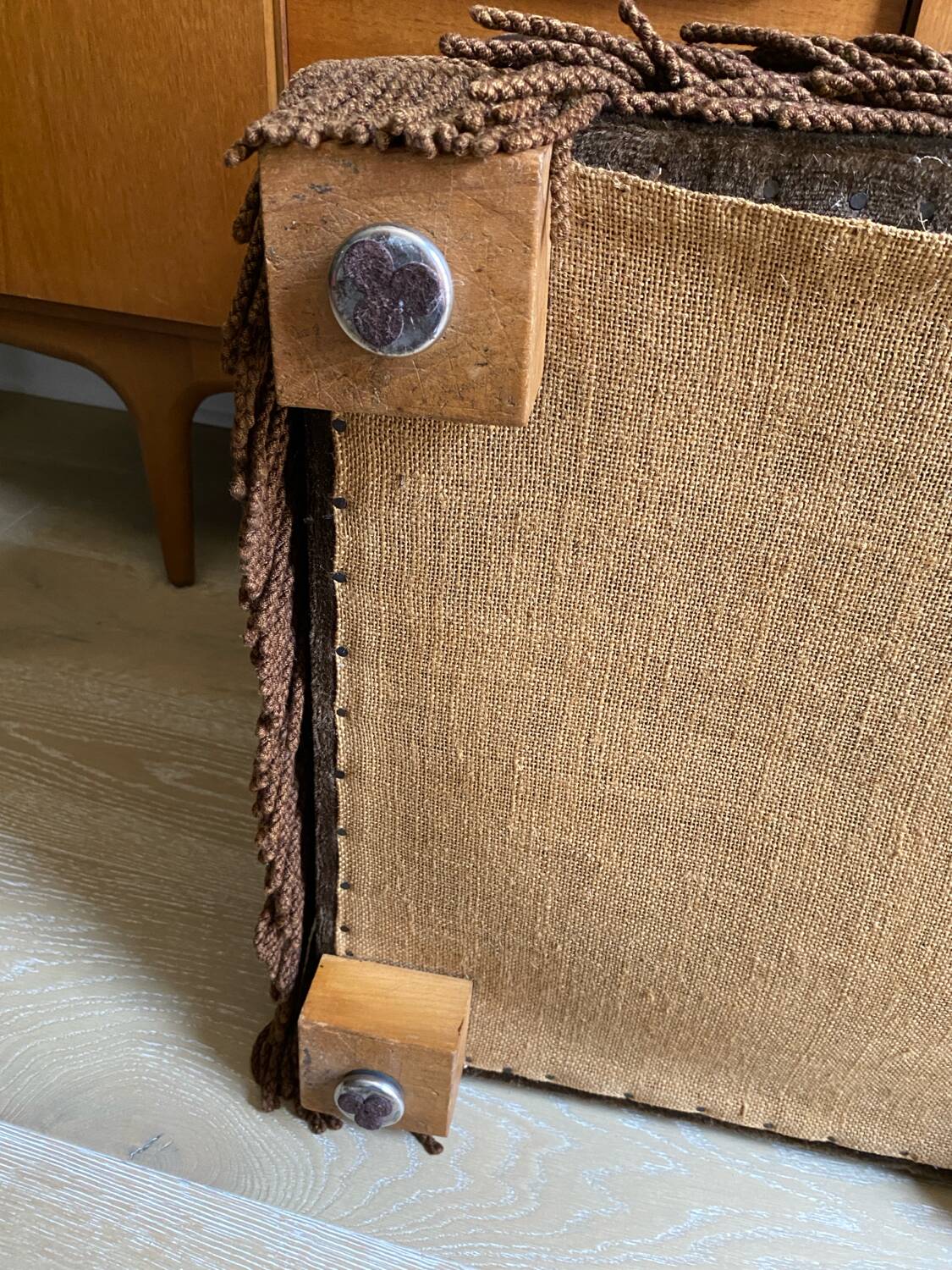 Large brown velvet pouf