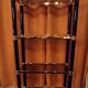 Shelf, Chinese, black and gold metal, smoked glass