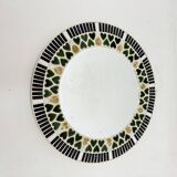 Vintage ceramic mosaic heard tile round mirror , 1970s