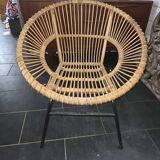 Vintage 70s rattan and metal sun lounger