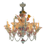 Venetian chandelier in multi-colored Murano glass, 10 light arms, circa 18