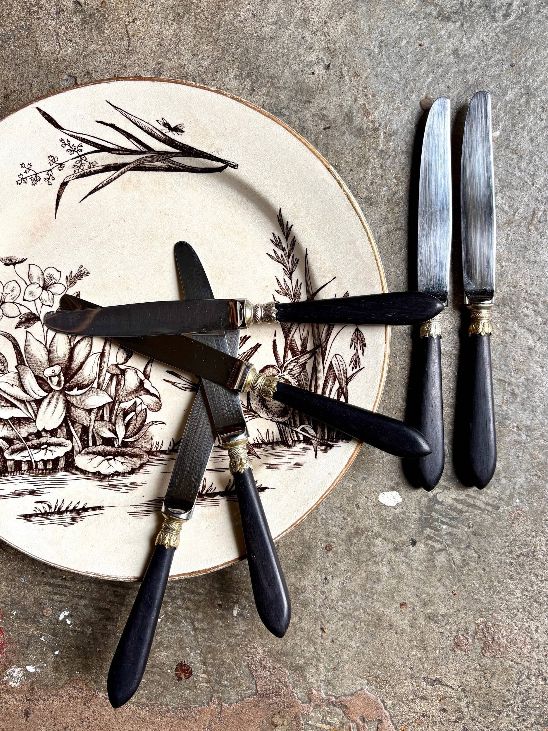 6 Christofle ebony dessert knives