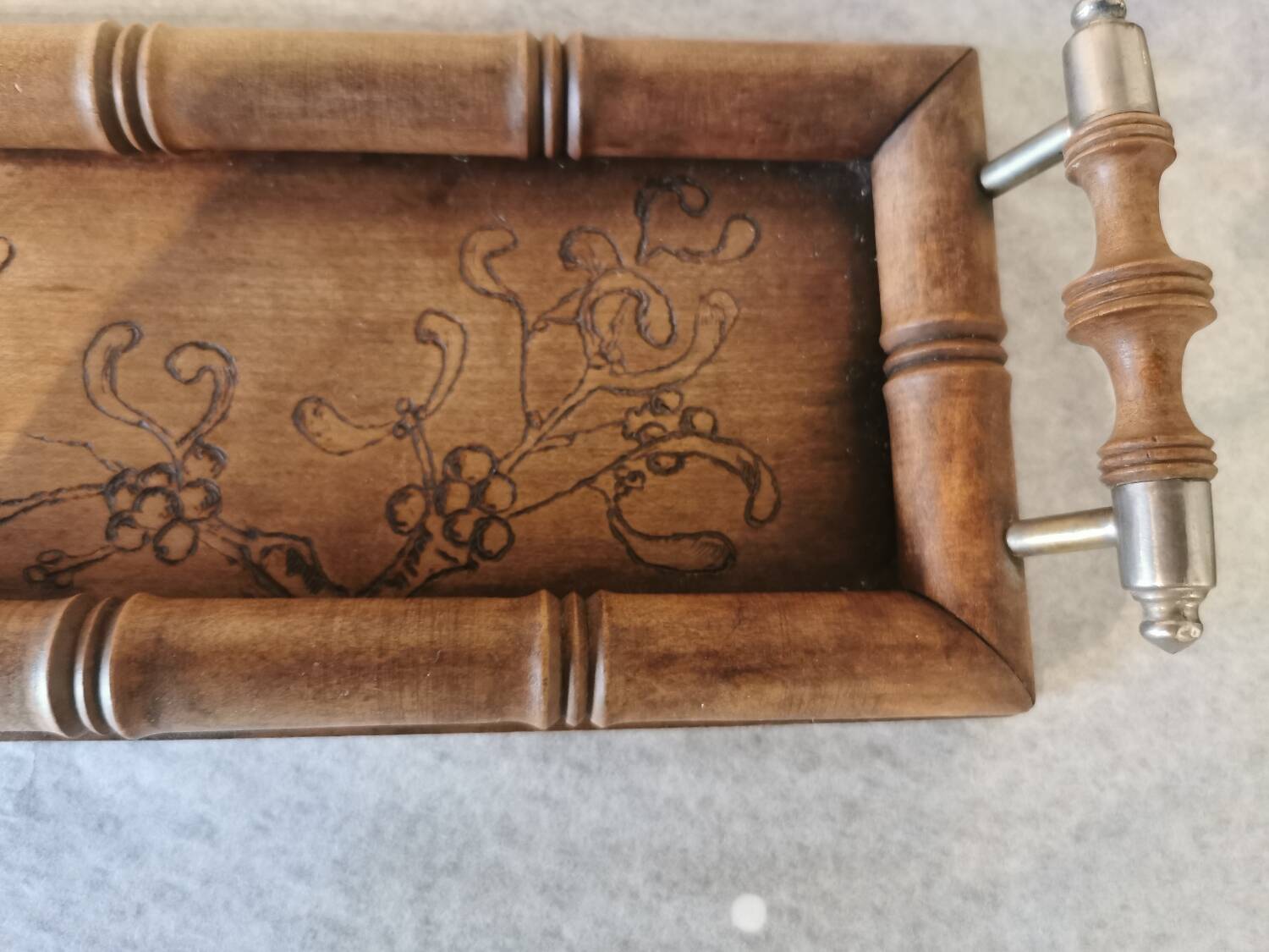 Art Nouveau wood and metal tray