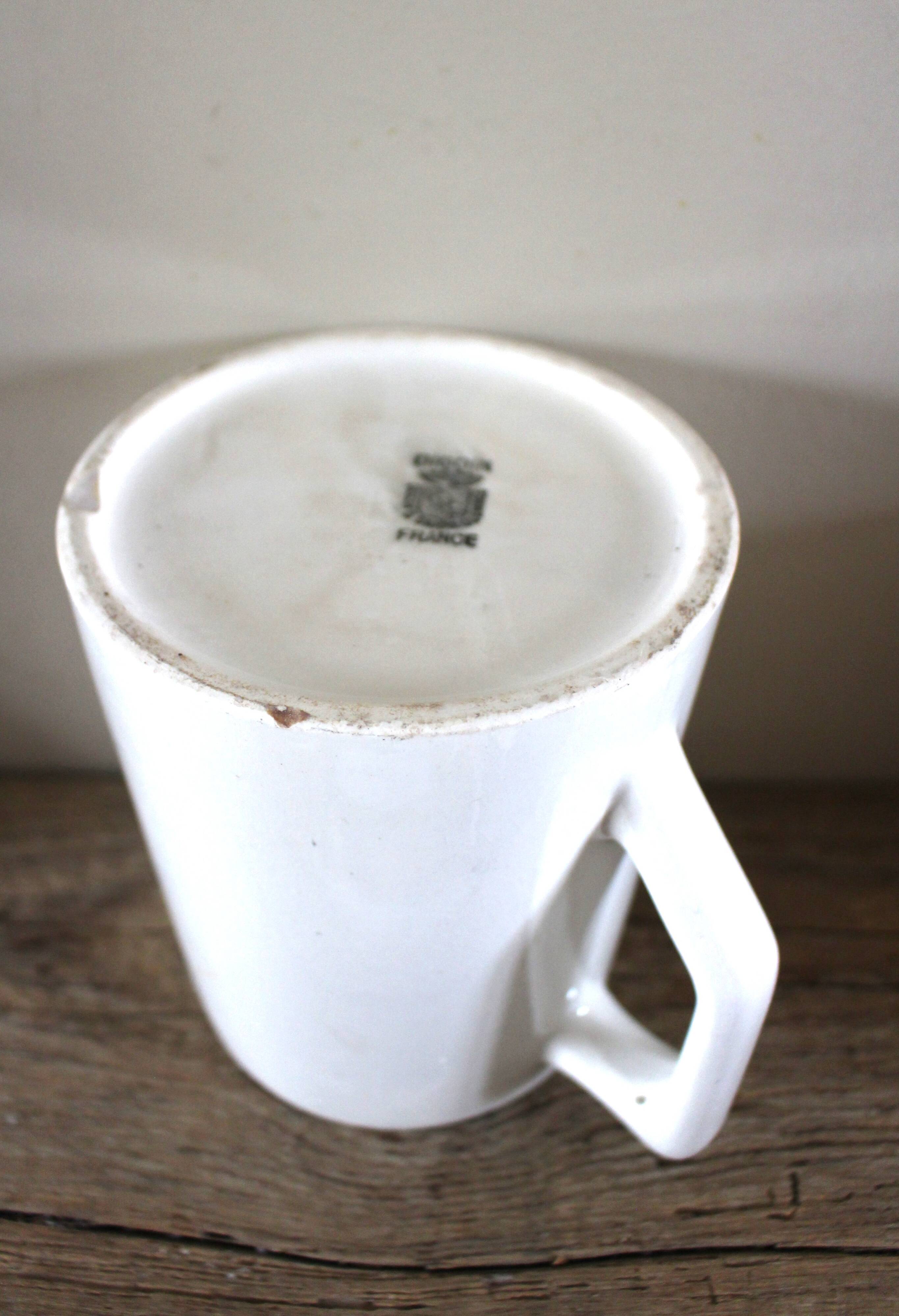 White earthenware pitcher carafe Digoin Sarreguemines