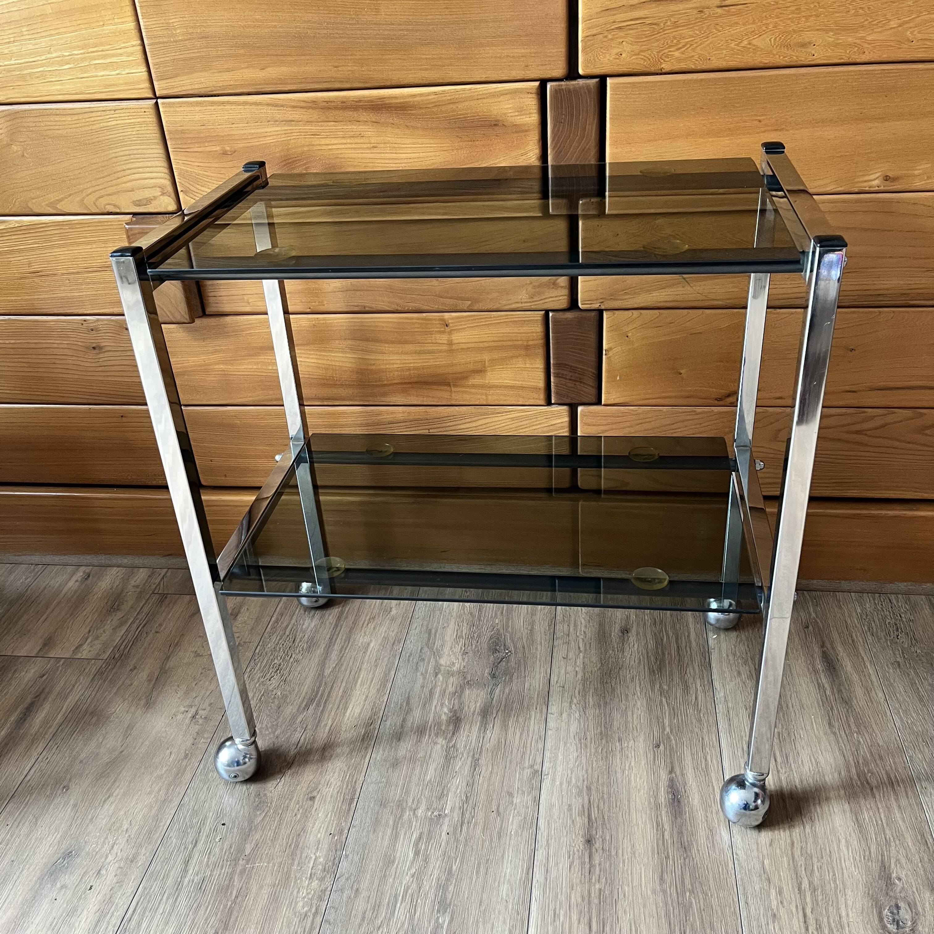 Chrome and glass serving trolley