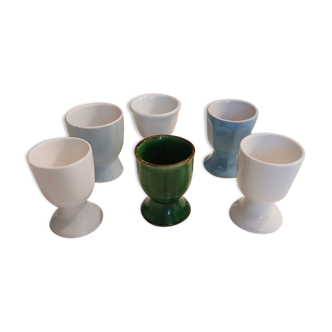 6 mismatched old egg cups