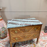 Louis XVI style commode in natural wood and marquetry, 19th century