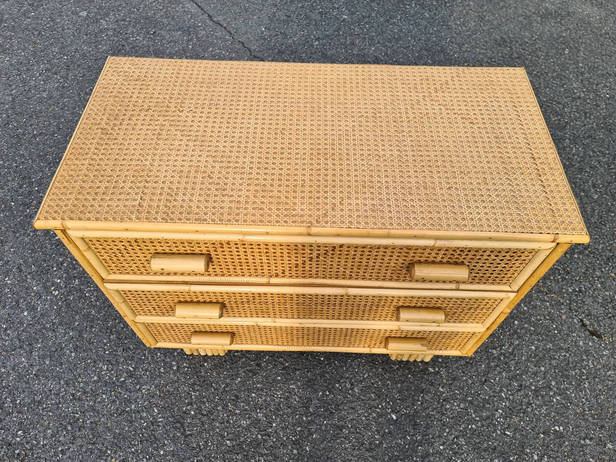 Commode vintage rotin bambou style art déco