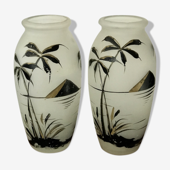 Pair of painted glass vases