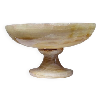 Petite coupe en onyx à chevrons blanc/beige vintage années 60 Italie
