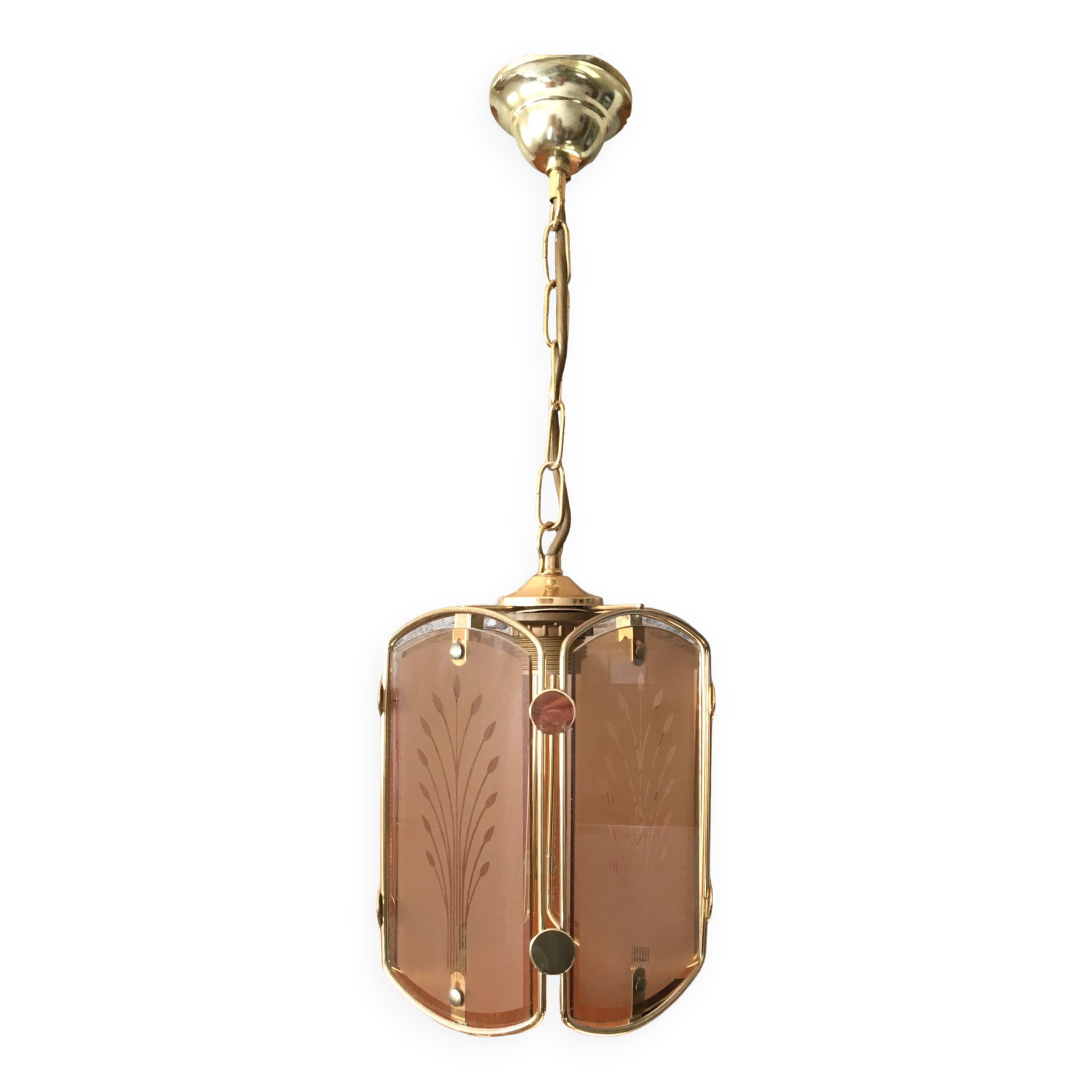 Art Deco pendant light in brass and chiseled polished glass