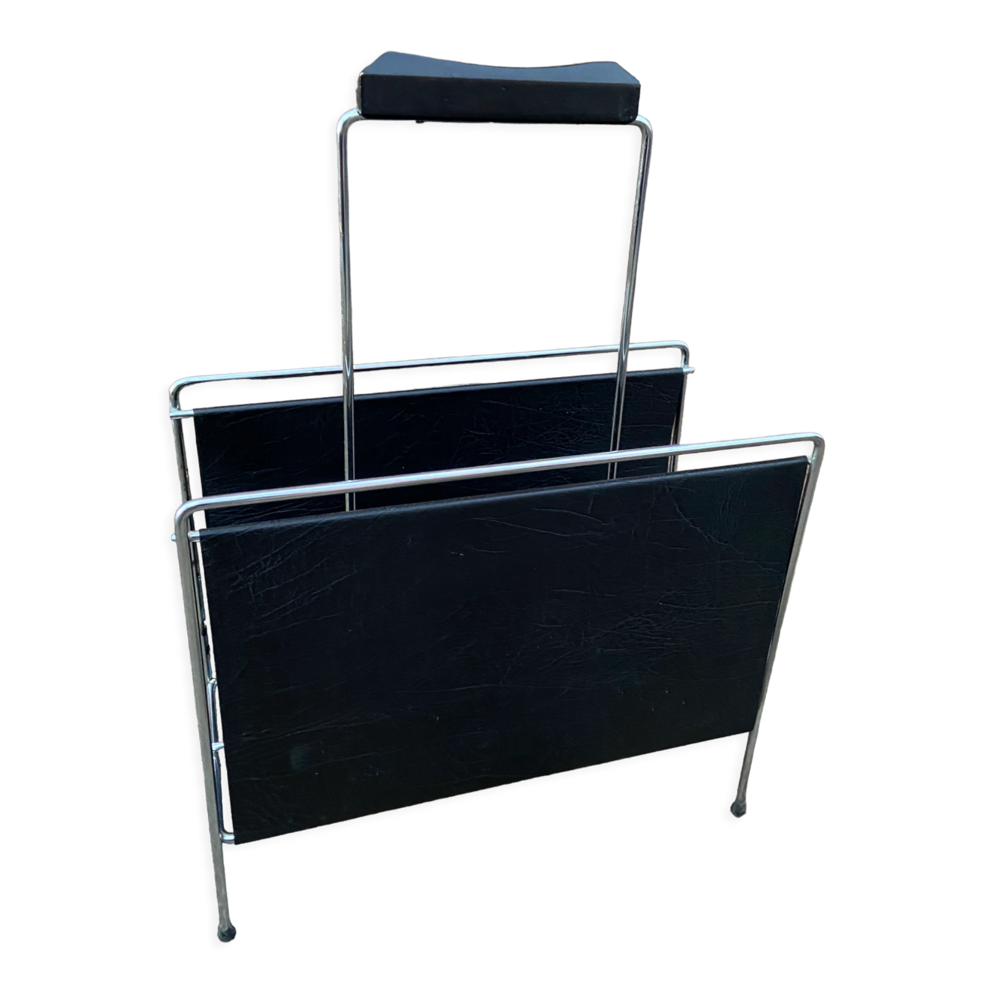 Magazine holder vintage imitation leather mid-century 1970