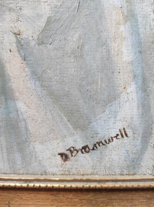 Peinture à l’huile vintage de fleurs signées Bramwell