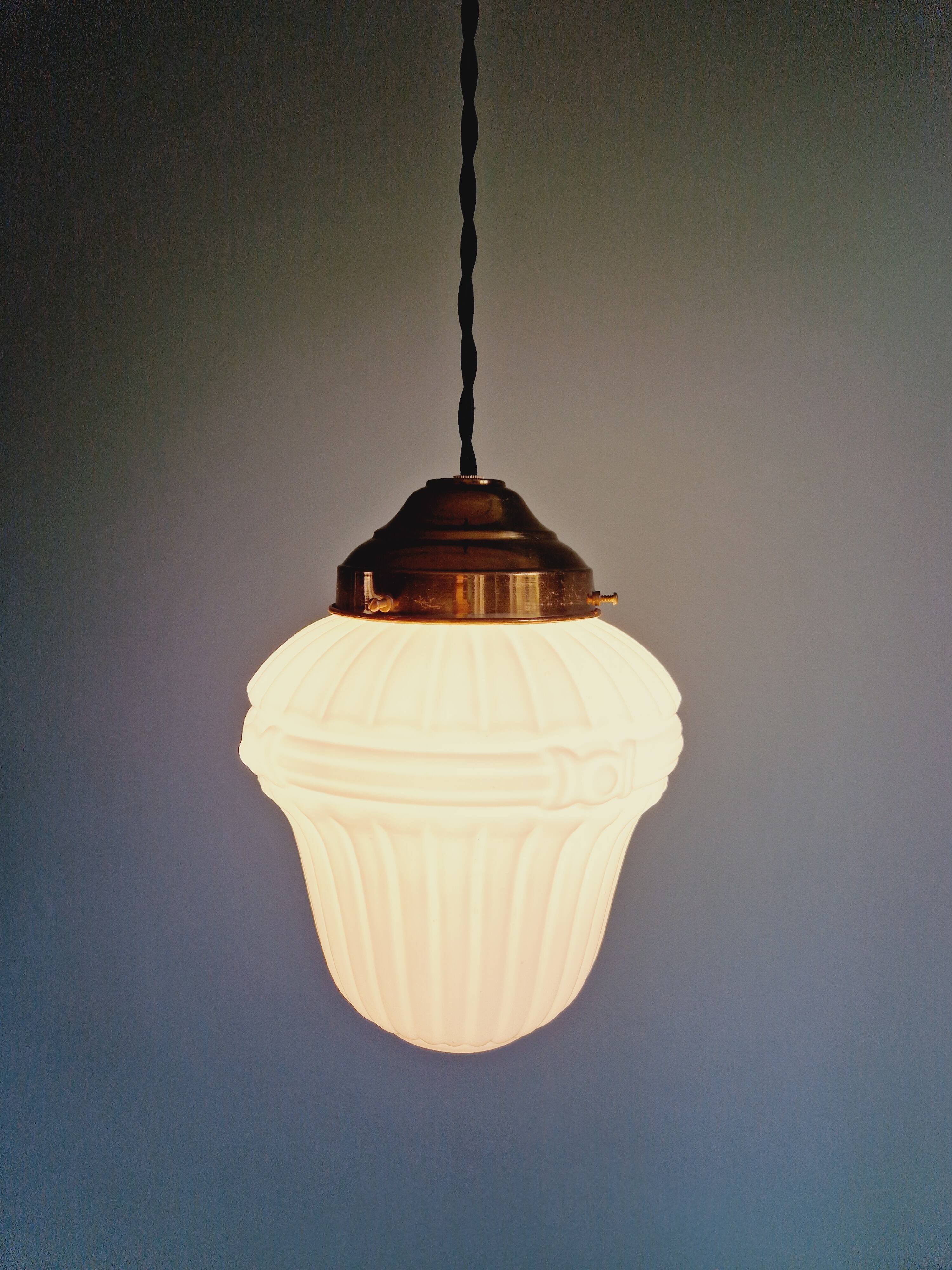 Art Deco pendant light in white opaline glass, 1920s-30s