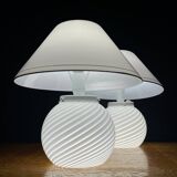 White Murano table lamps, 1970s, set of 2