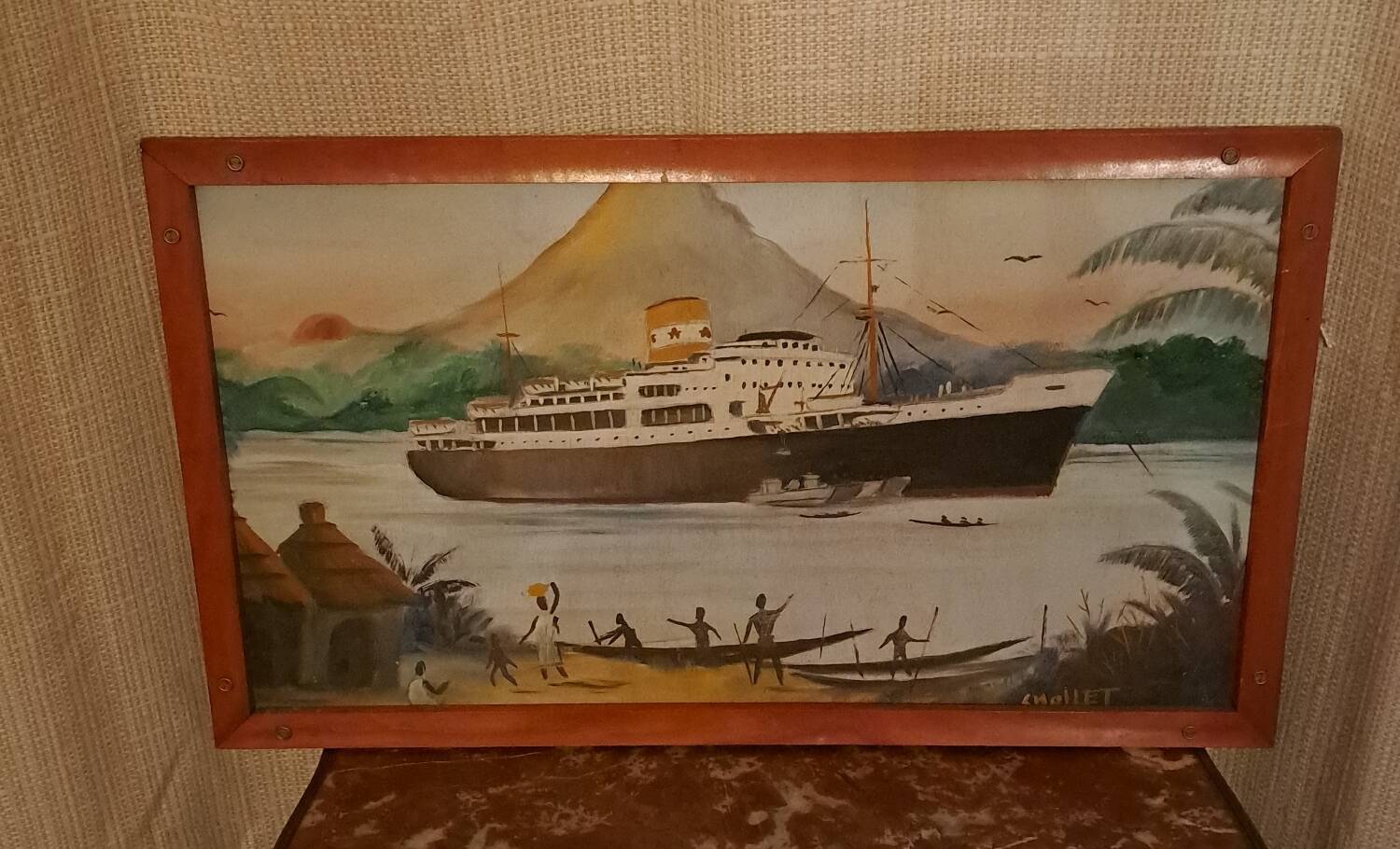 Tableau  "Paquebot en croisière "Signé.