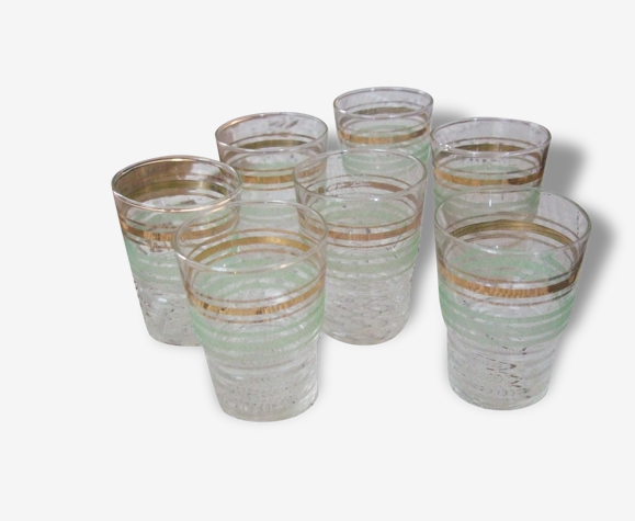 Verres petits vases granité doré mentholés années 50